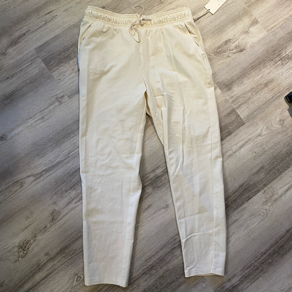 White Elastic Waist Tapered Pants